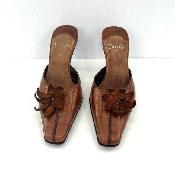 Linea Paolo women’s leather animal print flower heels mule shoes - Picture 2 of 8